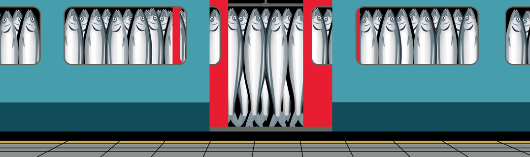 Sardines demonstrating commuters on a packed train